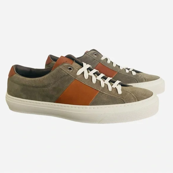 Good Man Brand Men’s Sneakers 9.5 Army Green Suede Brown Leather Low Top Italian - Picture 6 of 10